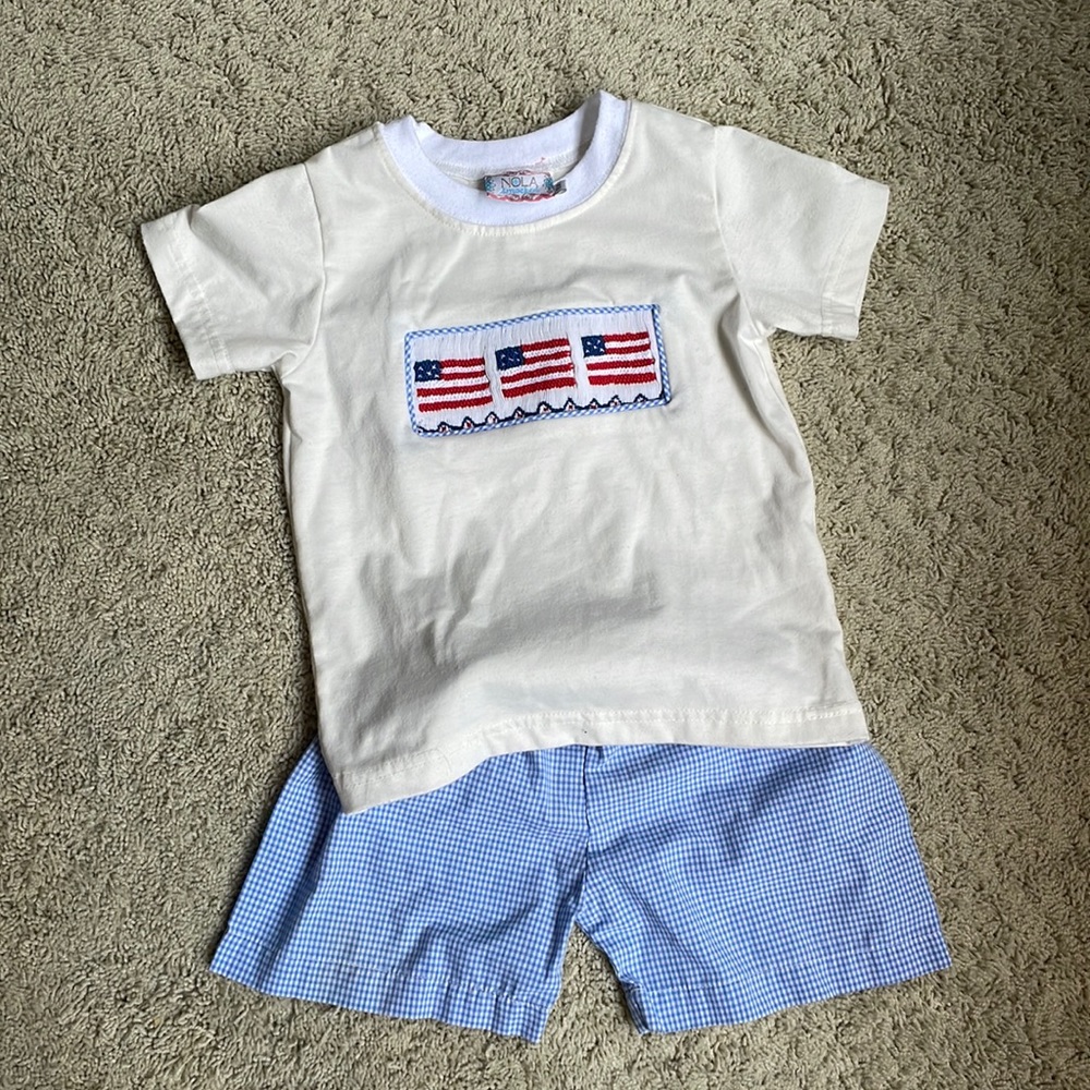 Nola Smocked 18 month boy shirt and shorts set